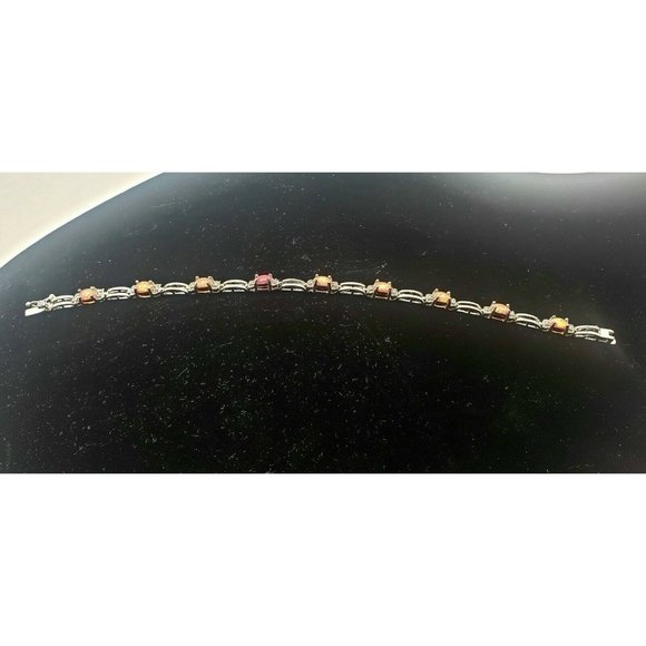 Sterling Silver Bracelet Pink Top Accents Tennis 7."  925 - Picture 4 of 8